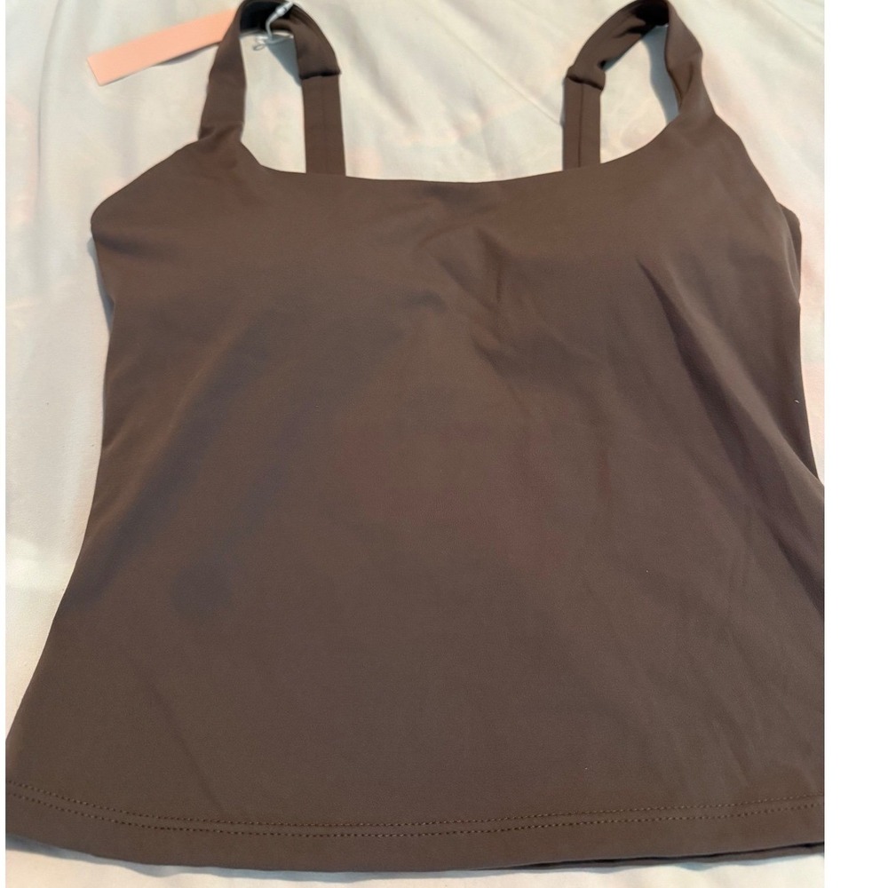 QINSEN Brown Square Neck Workout Tank Top Built-in Bra Athletic Cami XS